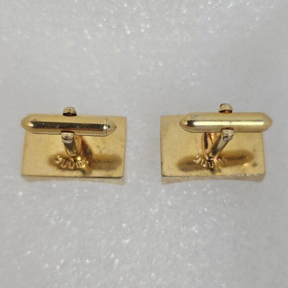 Vintage Swank Cufflinks Baguette Clear Rhinestone Gold Tone Rectangle Curved MCM - Picture 4 of 11